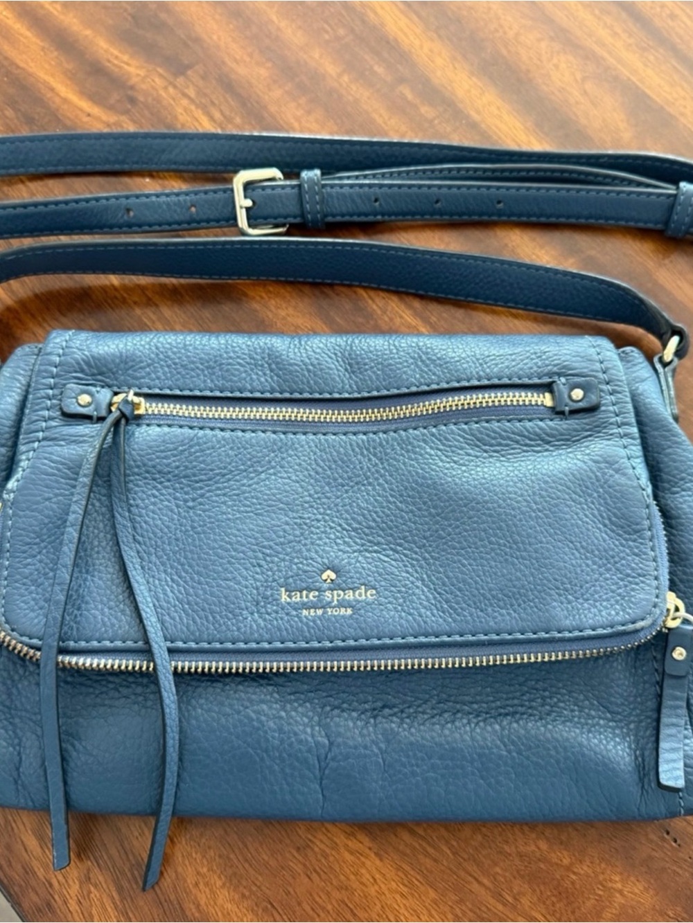 kate spade Blue Pebbled Leather Crossbody with Gold Hardware
